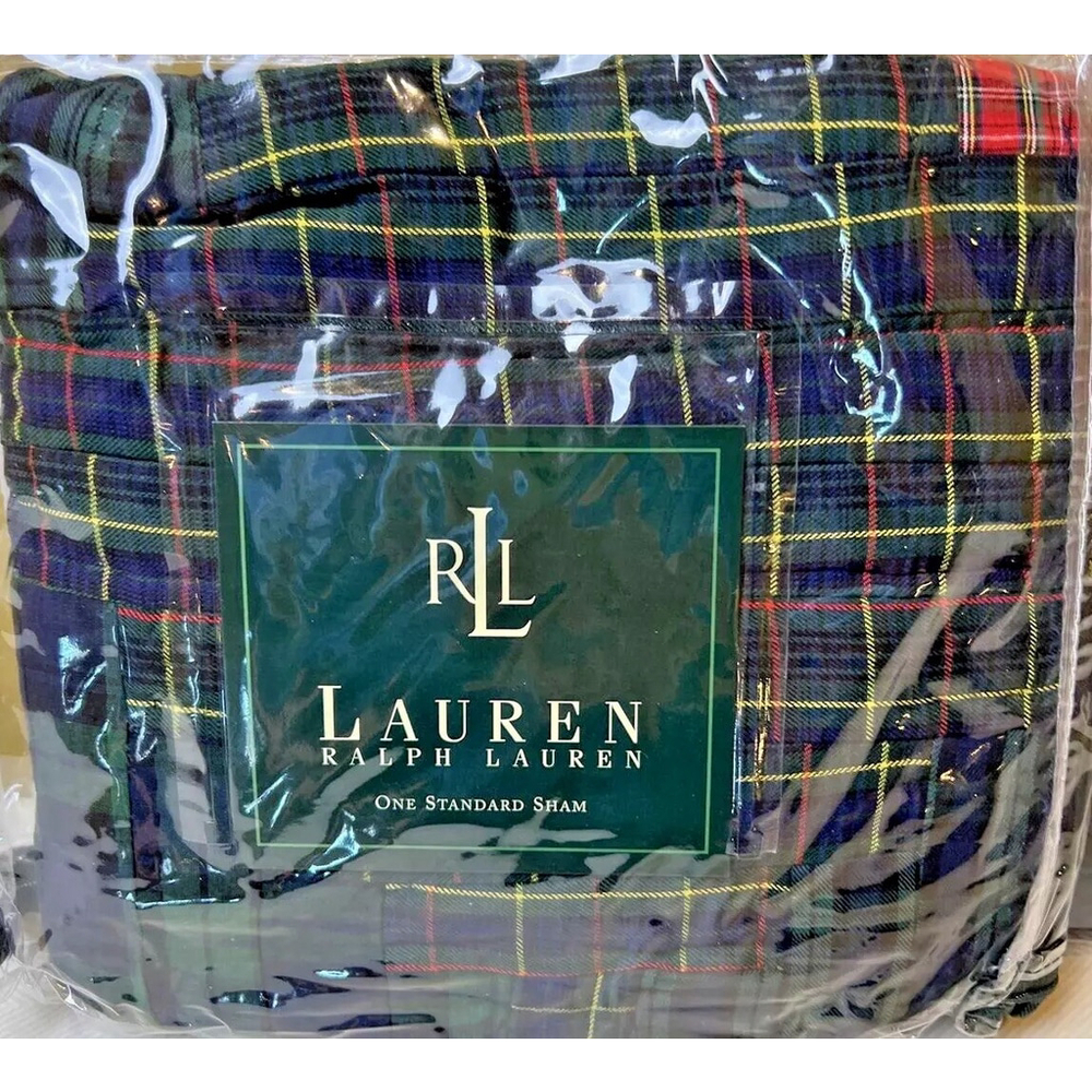 Ralph Lauren Chandler Quilt Navy Multi Quilted Standard Pillow Shams Vintage New - Picture 3 of 5